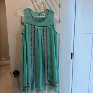 Ya Los Angeles Mint Green Sleeveless Embroidered Mini Dress